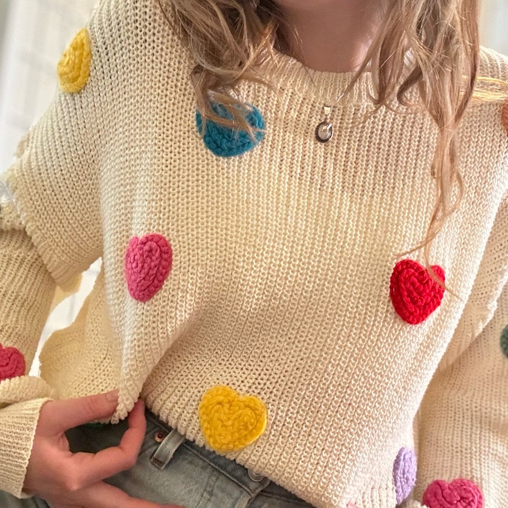 Luna Ivy Knit Heart Sweater Sz M